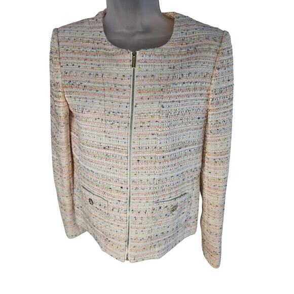 Karl Lagerfeld Pink Tweed Jacket  Vintage Gold Hardware Zip Up Sz 4 - Picture 2 of 12